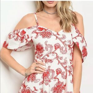 Floral Embroidered Cold Shoulder Fit Flare Dress